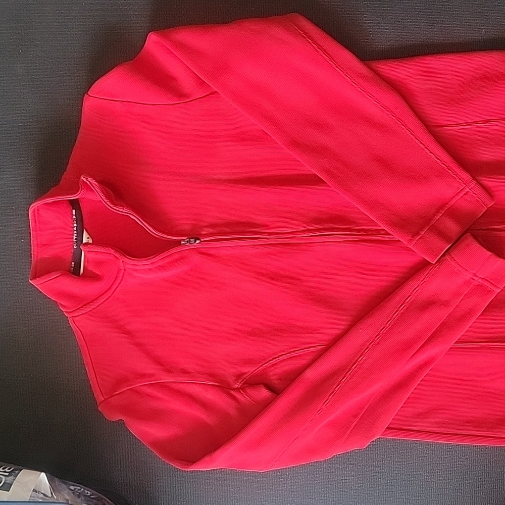 Red zip-up, great add on to your outfit!